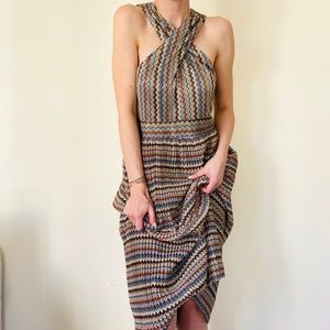 NWT Rachel Roy Chevron Lurex Halter Midi Dress